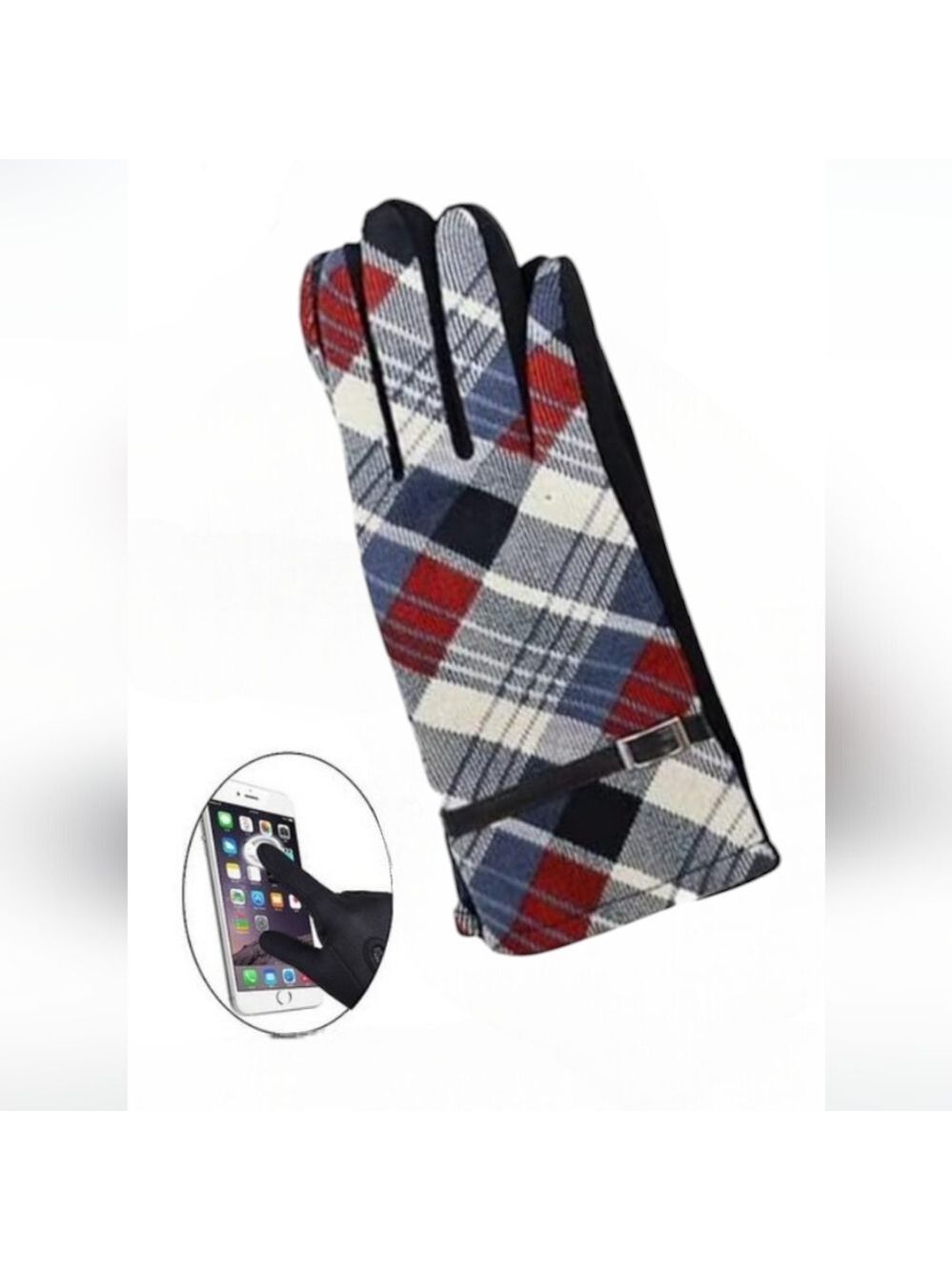 Touchscreen Gloves - Plaid - Gray
